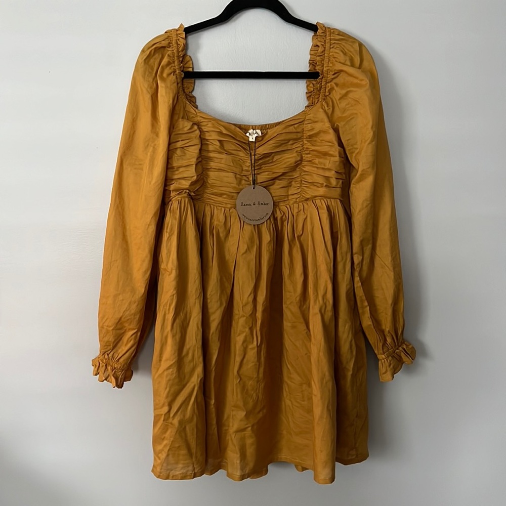 Golden Yellow Long Sleeve Puff Dress